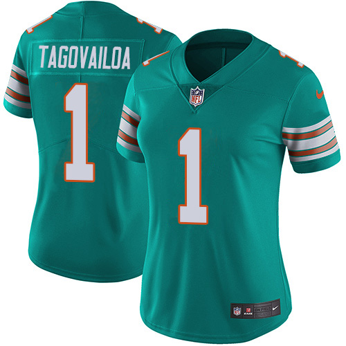 Nike Miami Dolphins #1 Tua Tagovailoa Aqua Green Alternate Women Stitched NFL Vapor Untouchable Limited Jersey->women nfl jersey->Women Jersey